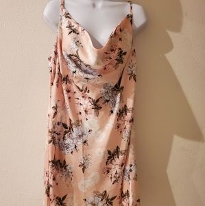 Nasty gal Floral Cowl Neck Mini Slip Dress Womens 12 Soft Pink Floral Satin NWOT
